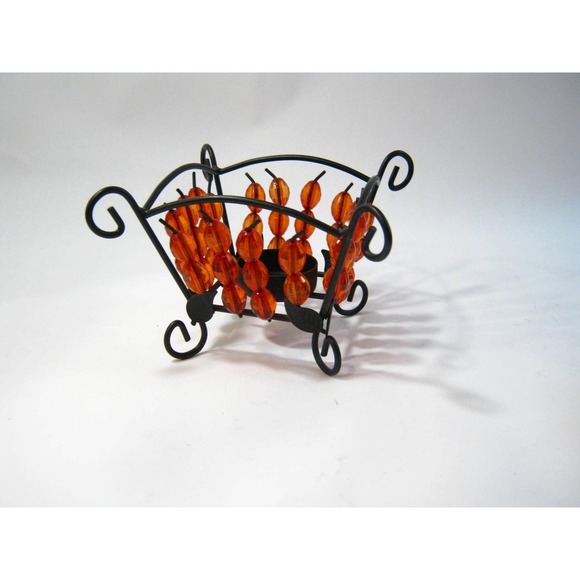 Crystal Cut Amber Beaded Votive Candle Holder 3 Inch Tall - Picture 4 of 6